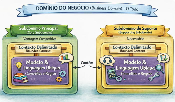 Ilustração de domínios semânticos mostrando que o mesmo termo pode ter significados diferentes em cada contexto